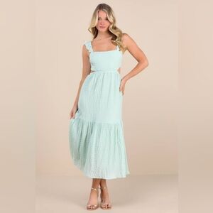 Lush Dreamiest Darling Mint Smocked Tie Back MIDI Dress size S